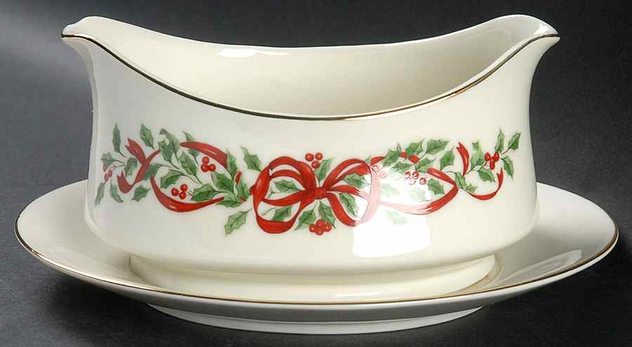 Ribbon Holly Gravy Boat with Attached Underplate by Centurion-1