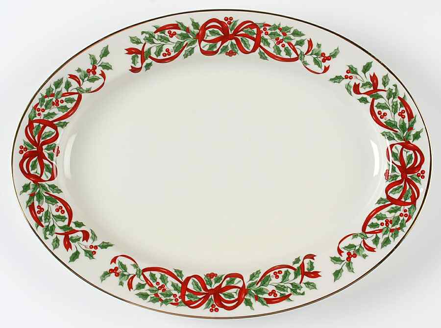 Ribbon Holly 14" Oval Serving Platter by Centurion-1