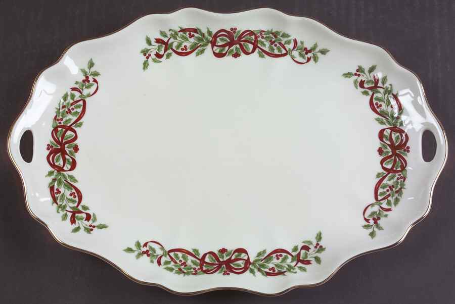 Ribbon Holly 14" Handled Tray by Centurion-1