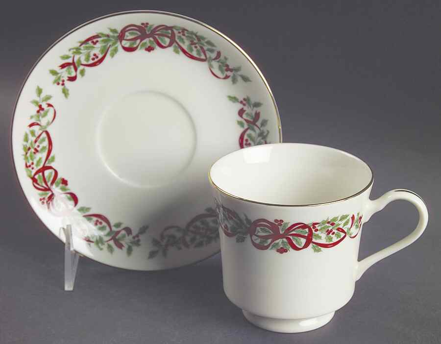 Ribbon Holly Footed Cup & Saucer Set by Centurion-1