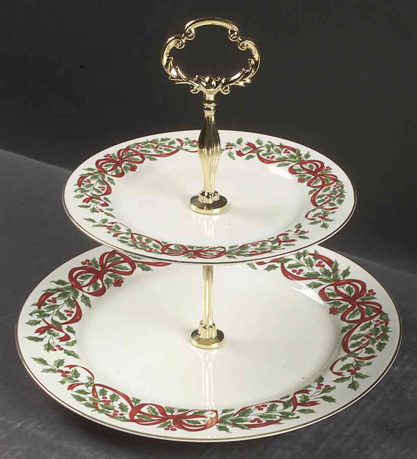 Ribbon Holly 2 Tiered Serving Tray (Dinner & Salad Plate) by Centurion-1