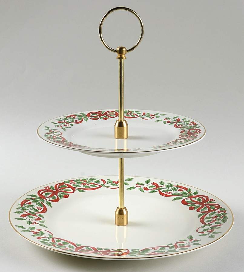 Ribbon Holly 2 Tiered Serving Tray (Dinner & Salad Plate) by Centurion-1