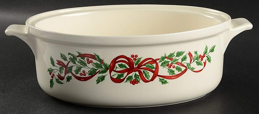 Ribbon Holly 2 Quart Oval Covered Casserole No Lid by Centurion-1