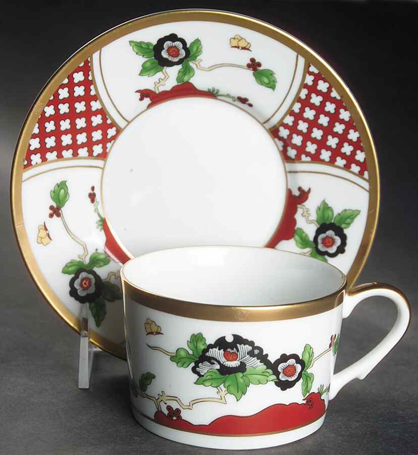 Chinese Flowers Flat Cup & Saucer Set by Christian Dior-1