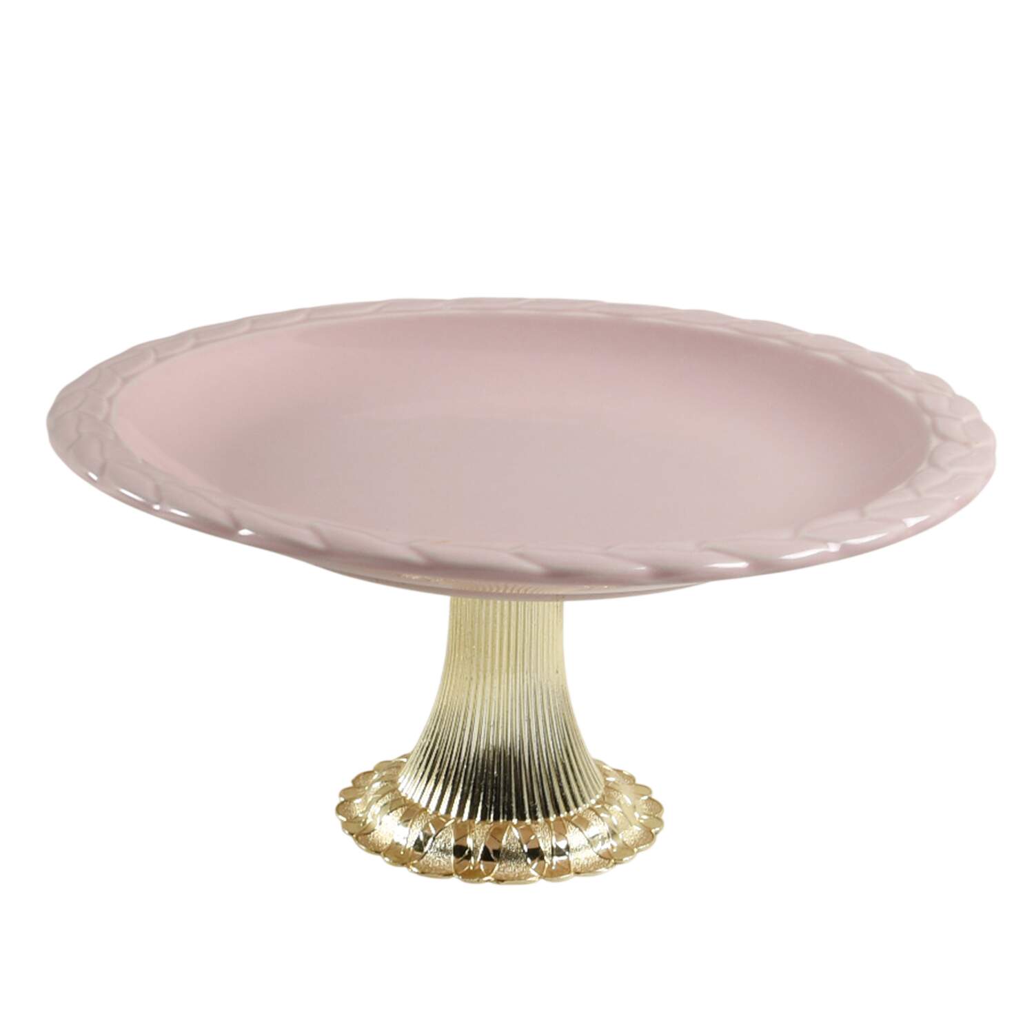 French Country Rose Raspberry Cake Stand with 4"-5" Metal Pedestal  Hc by Christian Dior-1