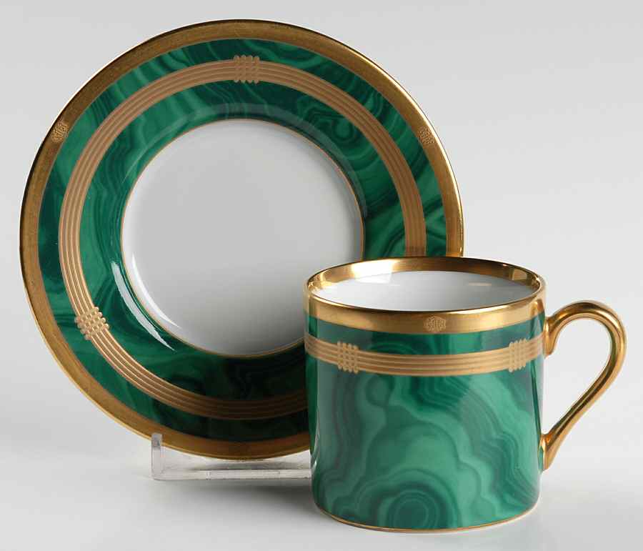 Gaudron Malachite Green Flat Demitasse Cup & Saucer Set by Christian Dior-1
