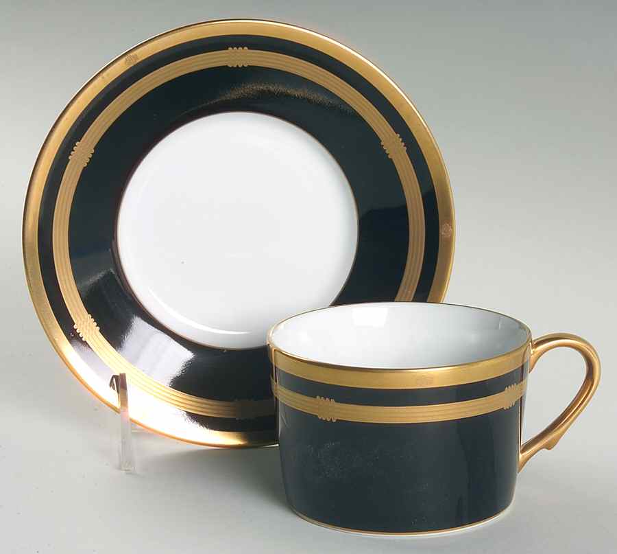 Gaudron Onyx (Gold Trim) Flat Cup & Saucer Set by Christian Dior-1