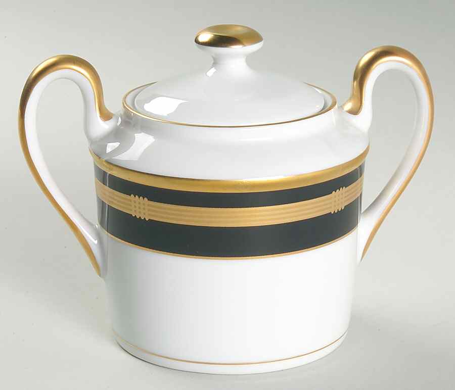 Gaudron Onyx (Gold Trim) Sugar Bowl & Lid by Christian Dior-1