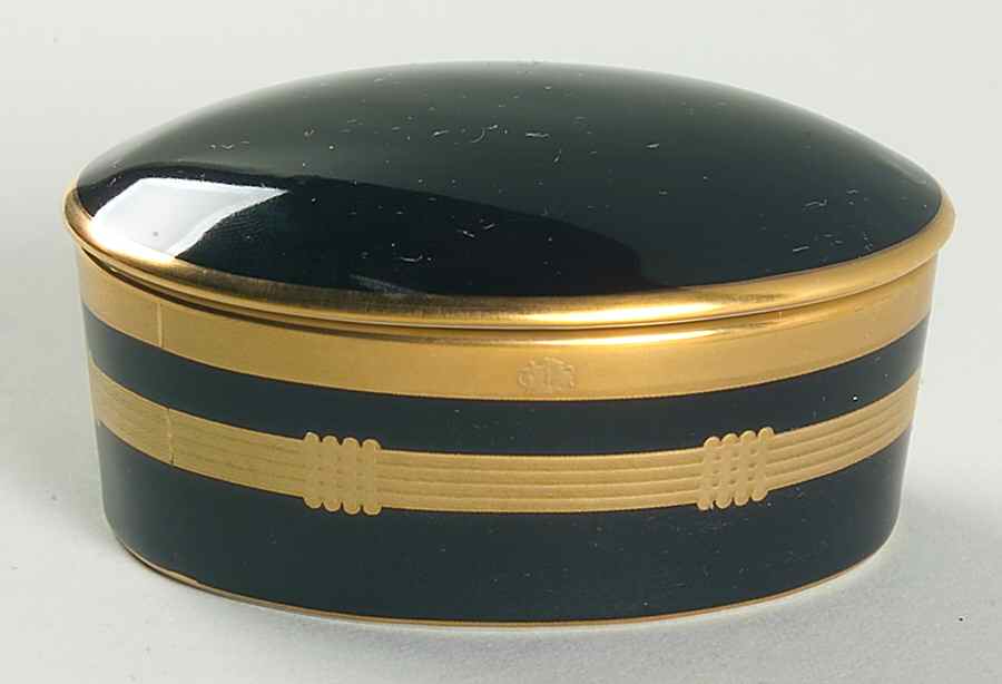 Gaudron Onyx (Gold Trim) Oval Box & Lid by Christian Dior-1