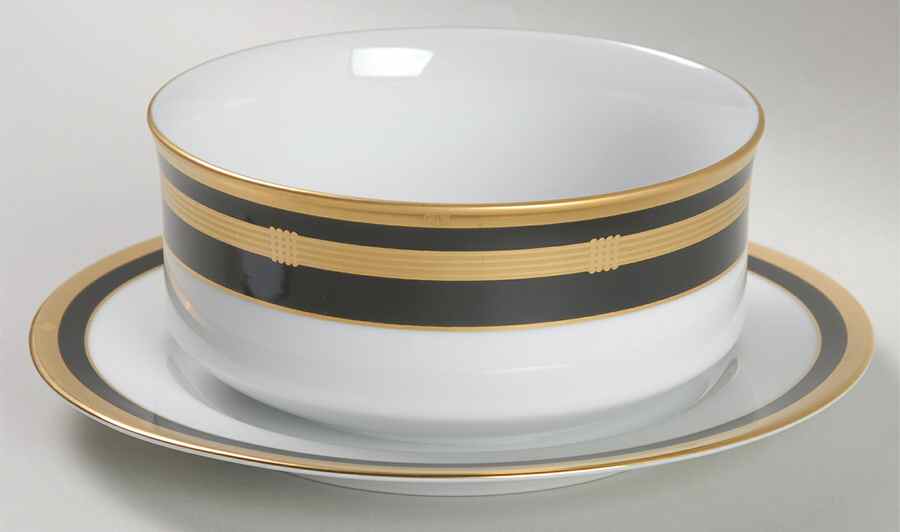 Gaudron Onyx (Gold Trim) Gravy Boat with Attached Underplate by Christian Dior-1