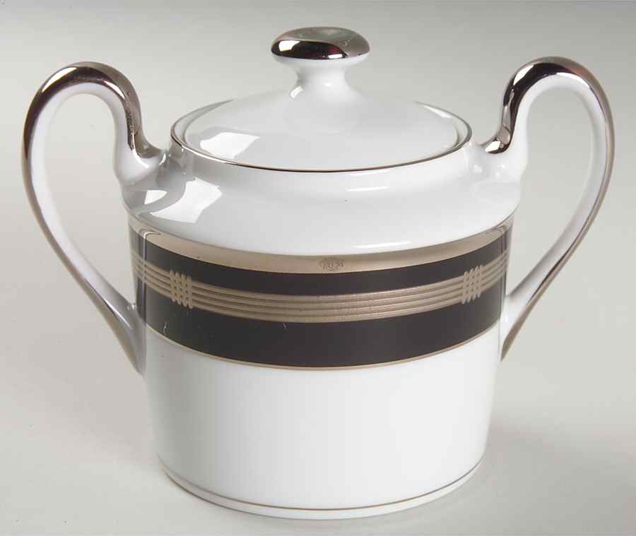 Gaudron Onyx (Platinum Trim) Sugar Bowl & Lid by Christian Dior-1
