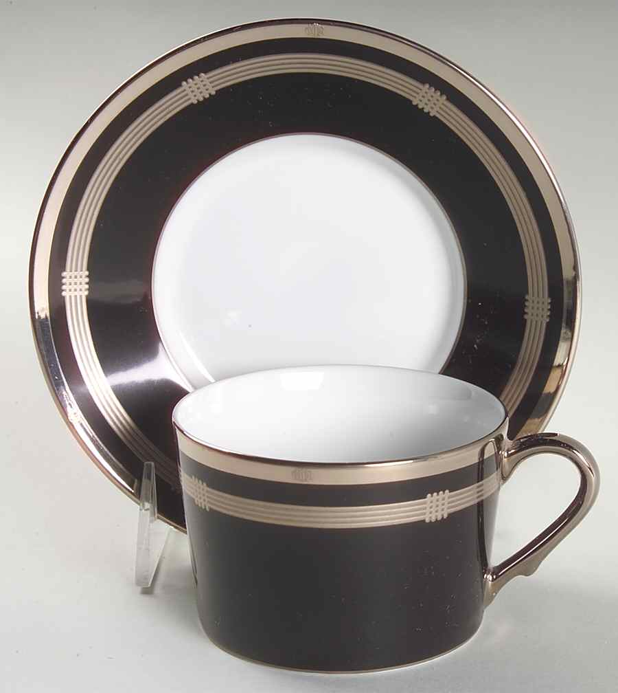 Gaudron Onyx (Platinum Trim) Flat Cup & Saucer Set by Christian Dior-1