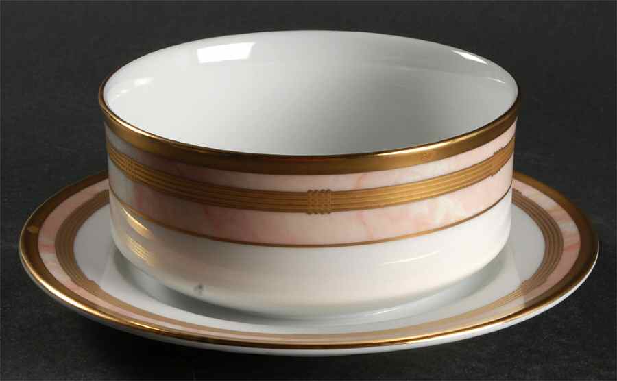Gaudron Marbre Rose Round Gravy Boat/Attached Underplate by Christian Dior-1