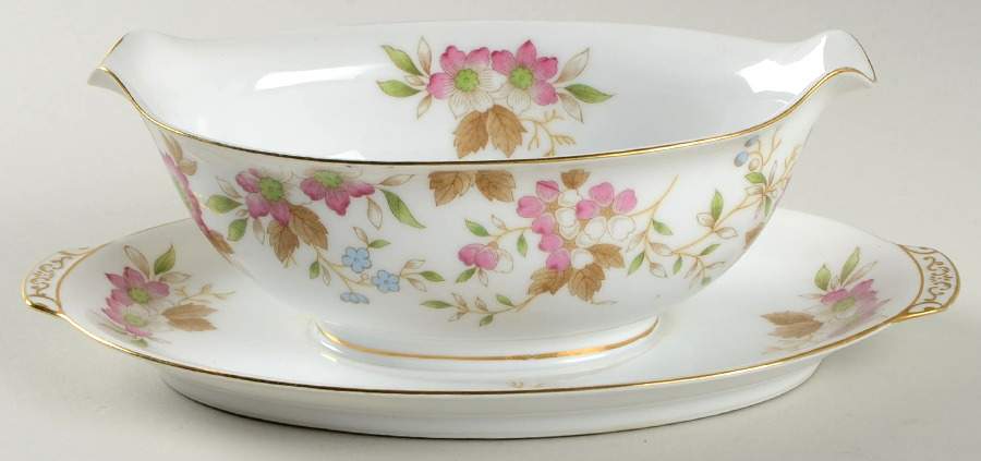 CAIETY-GAIETY Gravy Boat with Attached Underplate by Cherry China (Japan)-1
