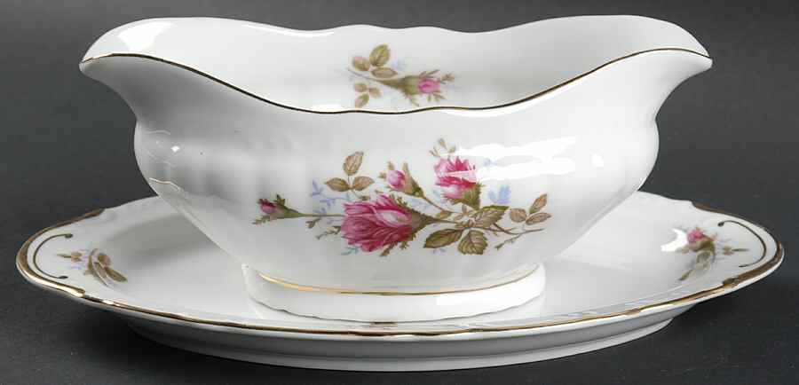 Moss Rose Gravy Boat & Underplate by Cherry China (Japan)-1