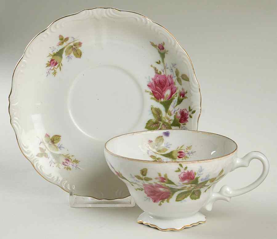 Moss Rose Footed Cup & Saucer Set by Cherry China (Japan)-1