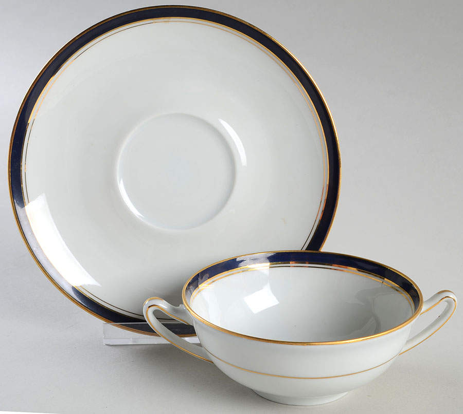 Ambassade Blue Footed Cream Soup Bowl & Saucer Set by Charles Field Haviland-1