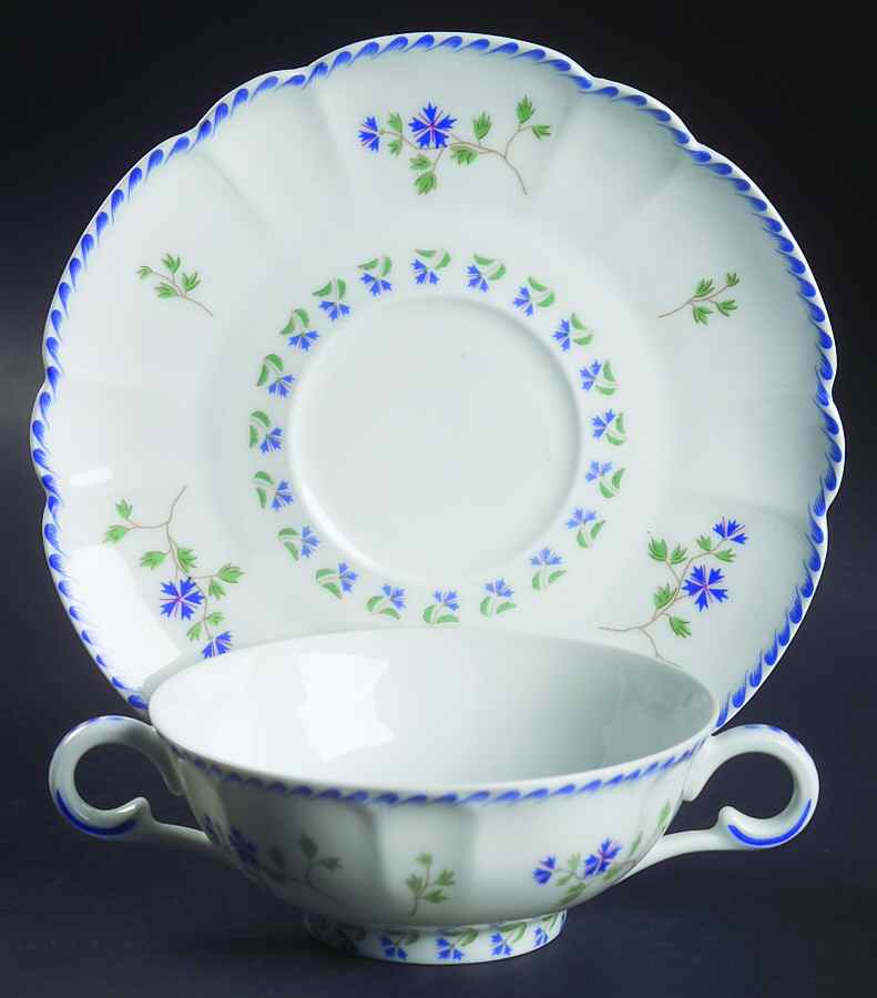 Cornflower (Barbeaux) Footed Cream Soup Bowl & Saucer Set by Charles Field Haviland-1