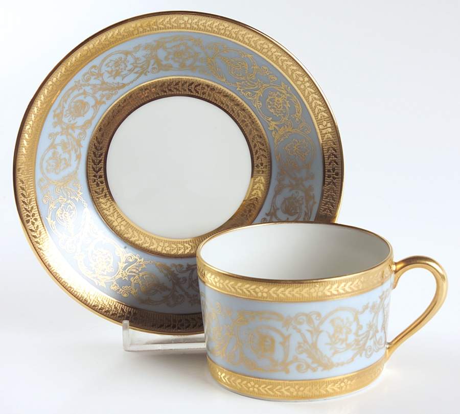 Edith Blue (Recamier Shape) Flat Cup & Saucer Set by Charles Field Haviland-1