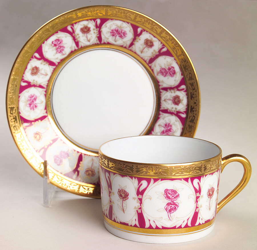 Golden Roses Flat Cup & Saucer Set by Charles Field Haviland-1
