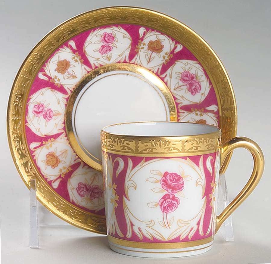 Golden Roses Flat Demitasse Cup & Saucer Set by Charles Field Haviland-1