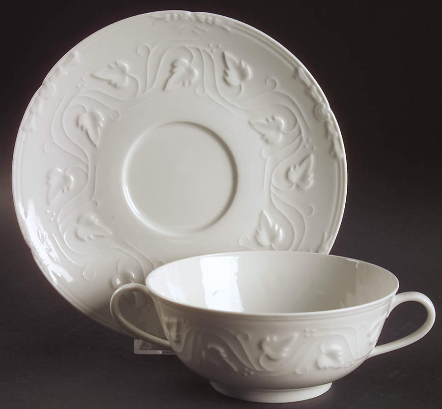 Imperatrice All White Footed Cream Soup Bowl & Saucer Set by Charles Field Haviland-1