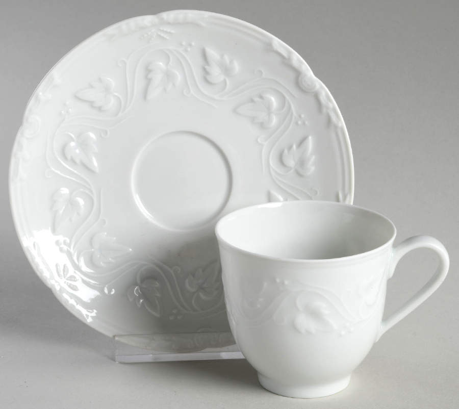 Imperatrice All White Footed Demitasse Cup & Saucer Set by Charles Field Haviland-1