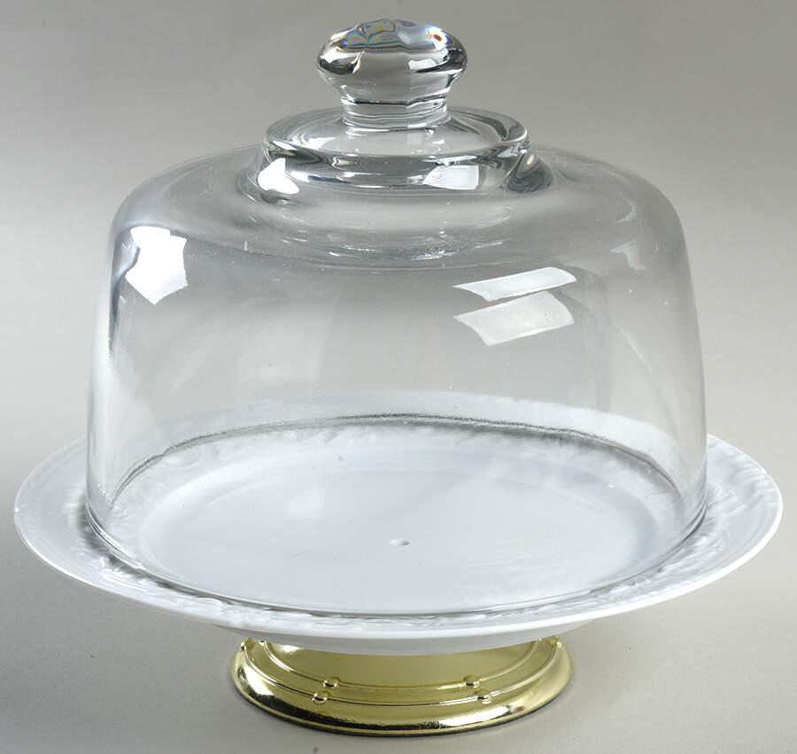Imperatrice All White 6 1/2"-7 1/2" Footed Cheese Plate w/ Glass Dome HC by Charles Field Haviland-1