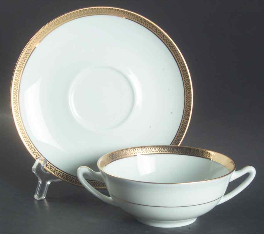 Malmaison Gold Flat Cream Soup Bowl & Saucer Set by Charles Field Haviland-1