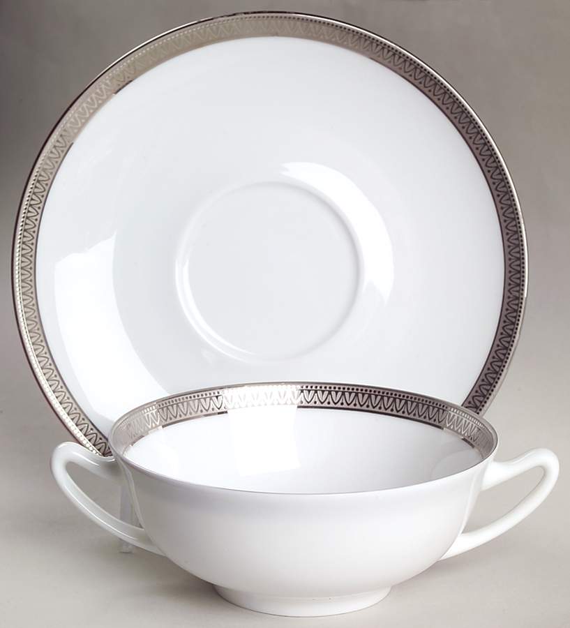 Malmaison Platinum (No Verge) Flat Cream Soup Bowl & Saucer Set by Charles Field Haviland-1
