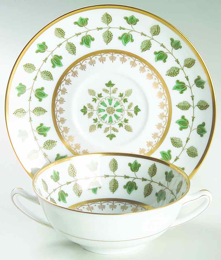 Matignon Green Flat Cream Soup Bowl & Saucer Set by Charles Field Haviland-1