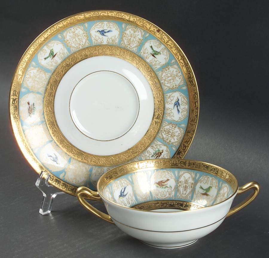 Pompadour Flat Cream Soup Bowl & Saucer Set by Charles Field Haviland-1