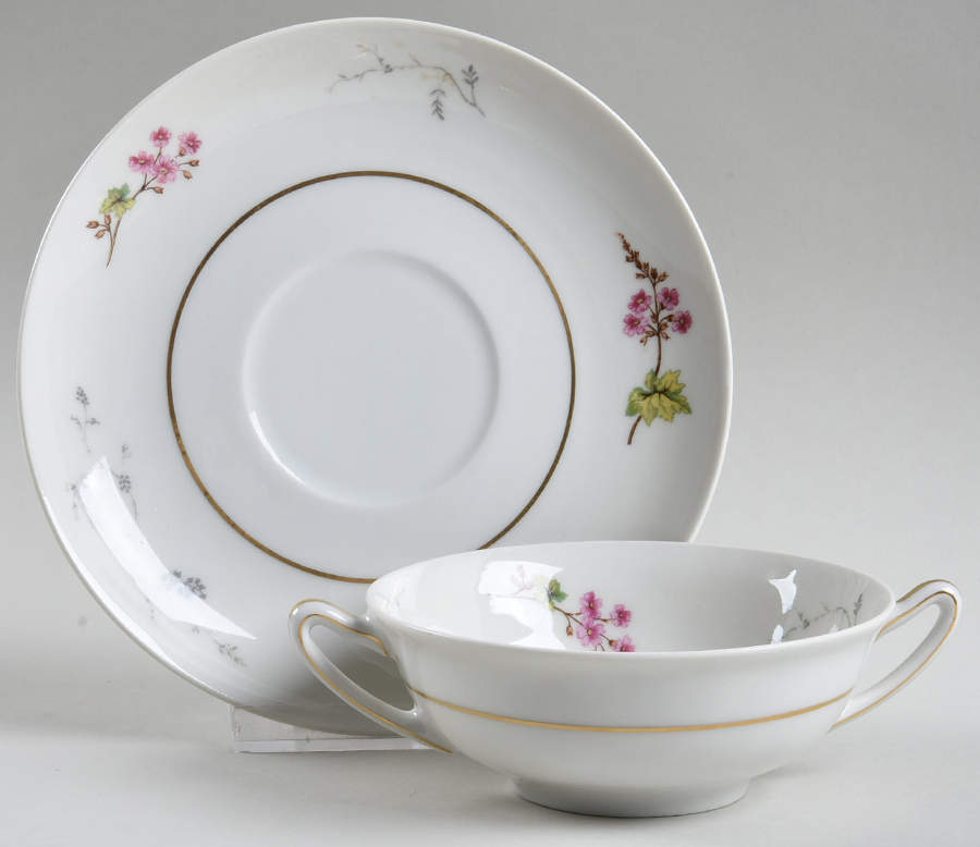 Spring Blossom Flat Cream Soup Bowl & Saucer Set by Charles Field Haviland-1