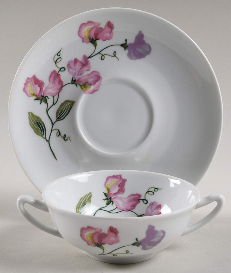 Sweet Peas Flat Cream Soup Bowl & Saucer Set by Charles Field Haviland-1