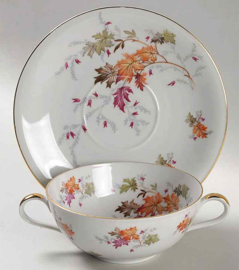 Indian Summer Footed Cream Soup Bowl & Saucer Set by Chalfonte-1