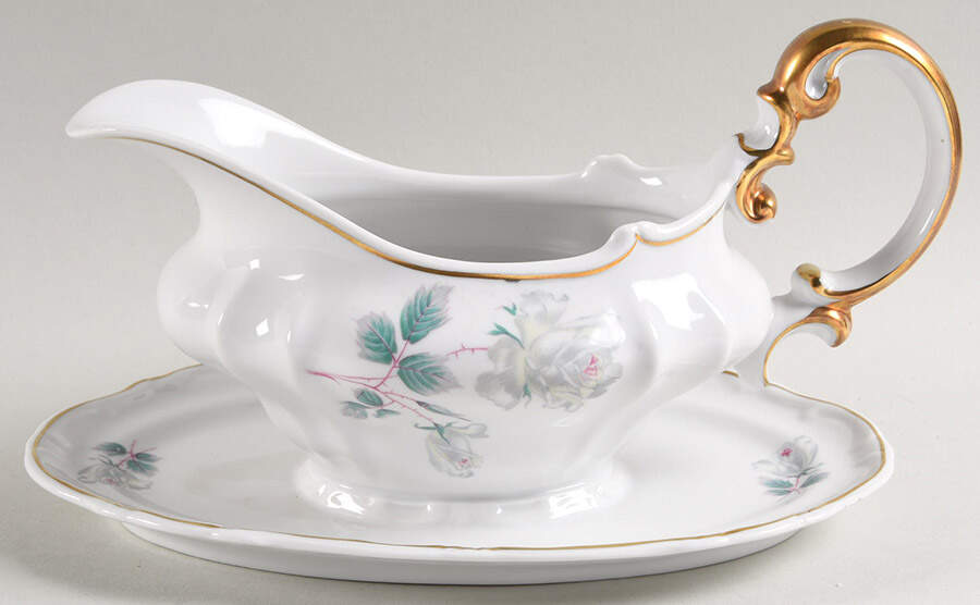 Kashmiri Rose Gravy Boat with Attached Underplate by Chalfonte-1