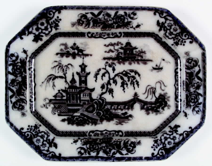 Pelew (Flow Blue) 15" Oval Serving Platter by Edward Challinor-1