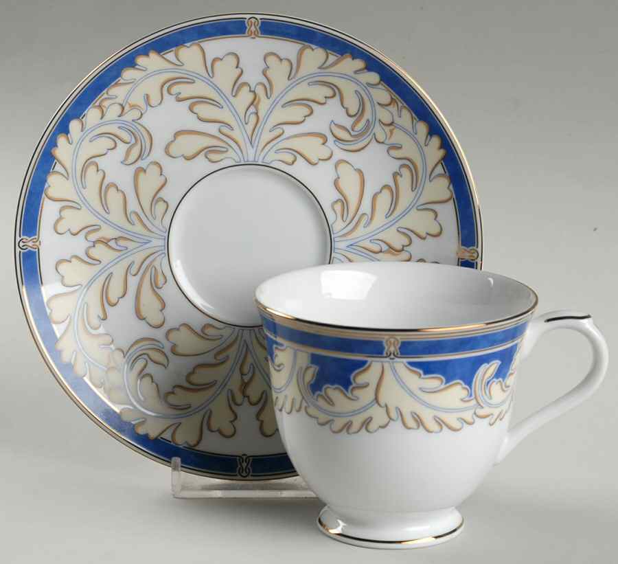 Aida Bleu Footed Cup & Saucer Set by Christofle-1