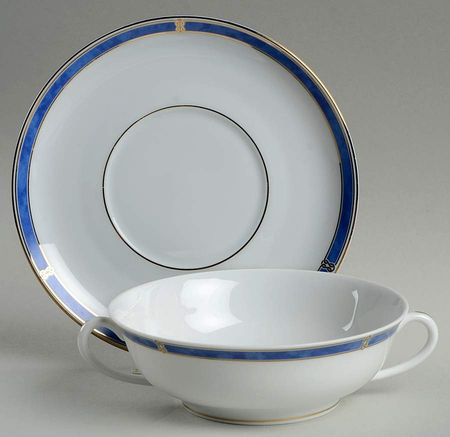 Oceana Blue Flat Cream Soup Bowl & Saucer Set by Christofle-1