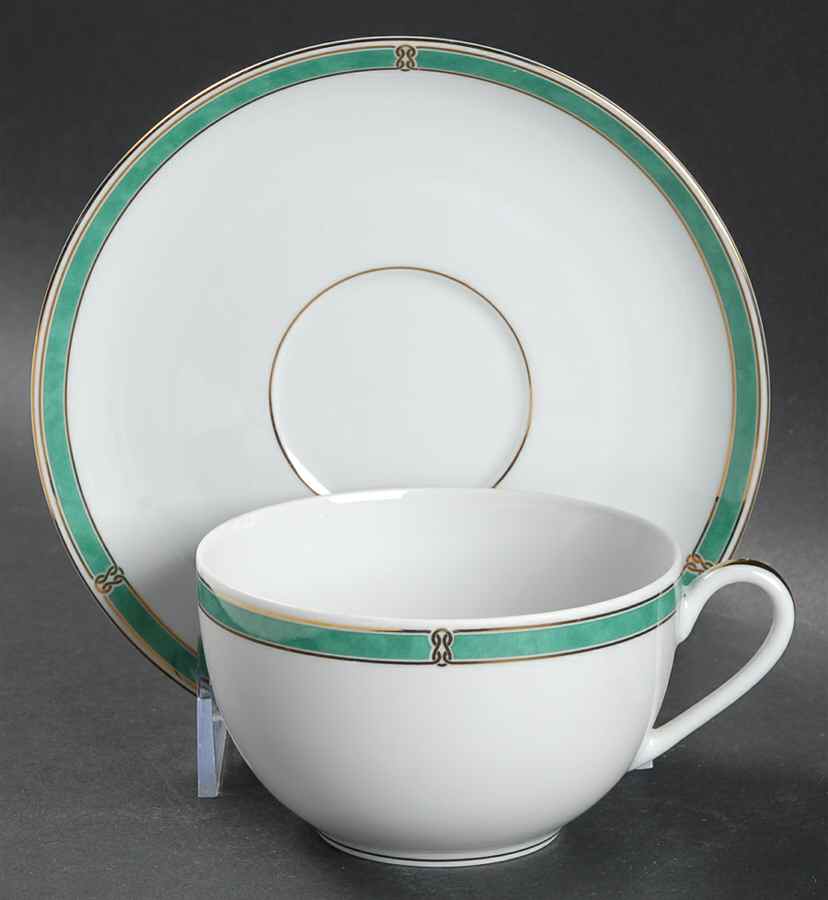 Oceana Green Flat Cup & Saucer Set by Christofle-1