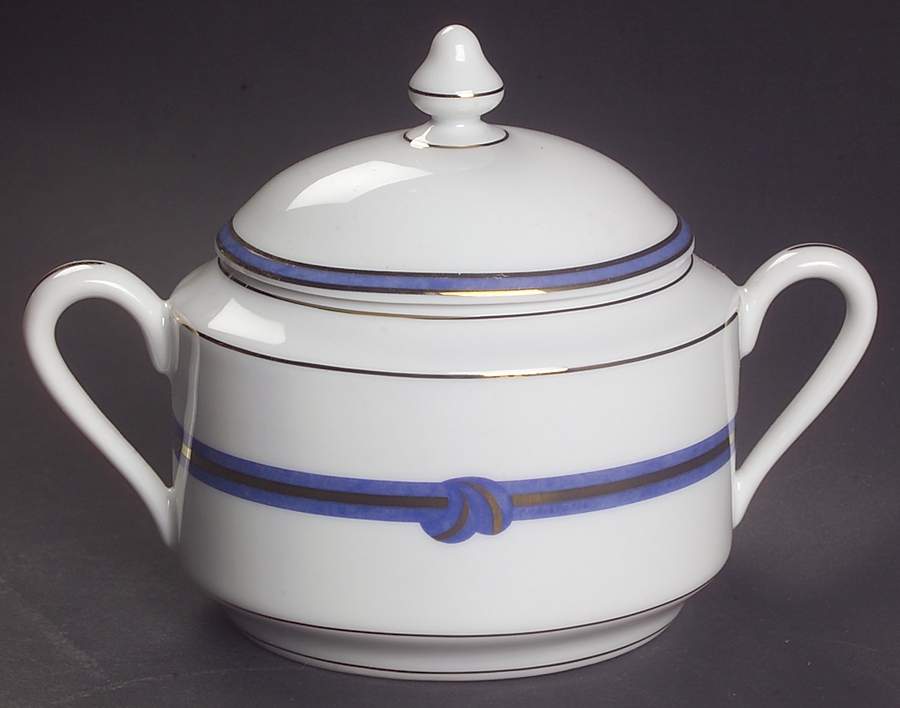 Rubanea Blue Sugar Bowl & Lid by Christofle-1