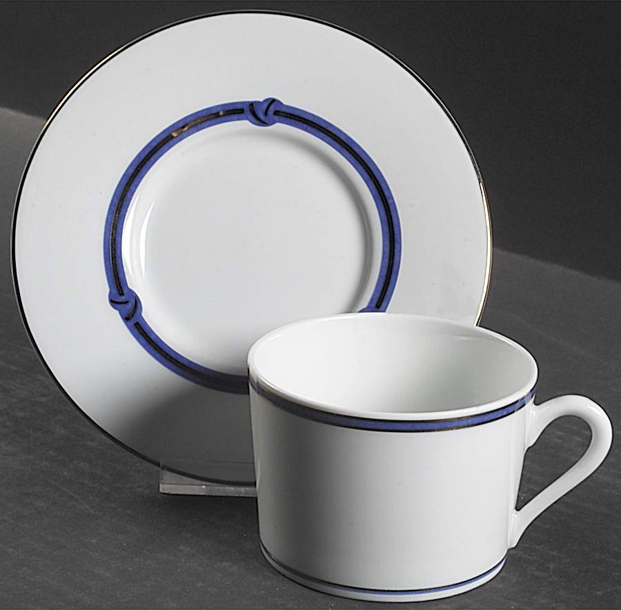 Rubanea Blue Flat Cup & Saucer Set by Christofle-1