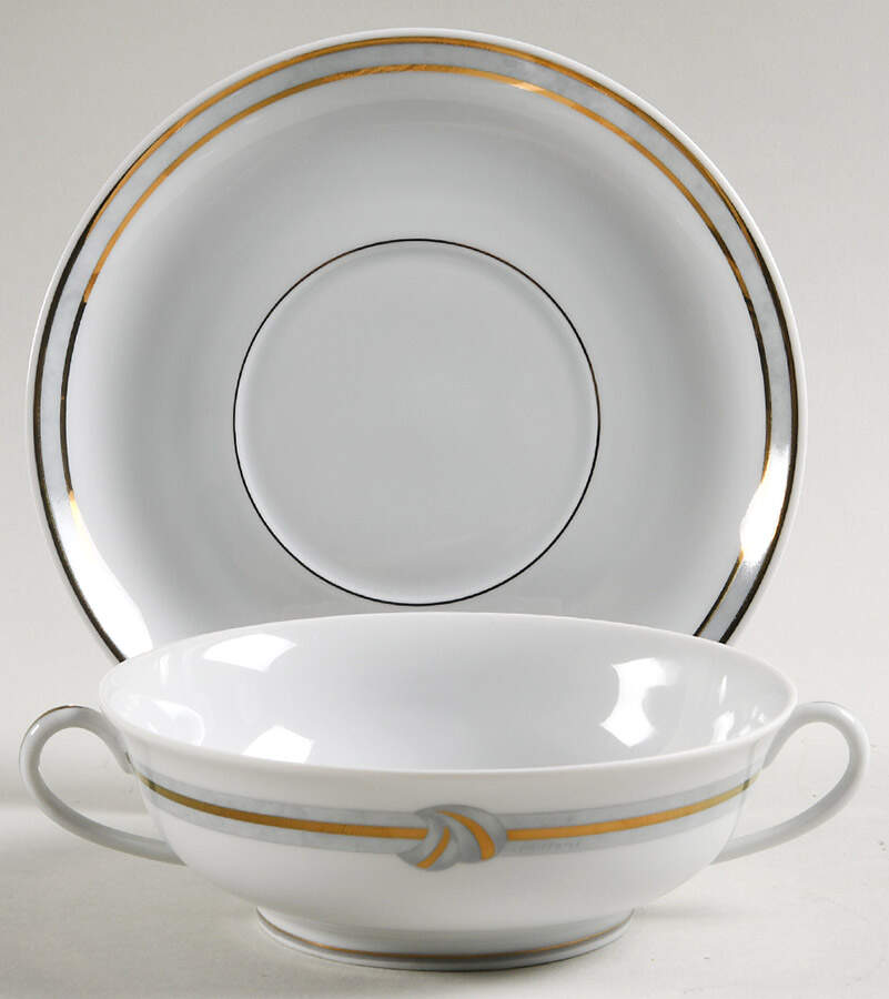 Rubanea Grey Flat Cream Soup Bowl & Saucer Set by Christofle-1