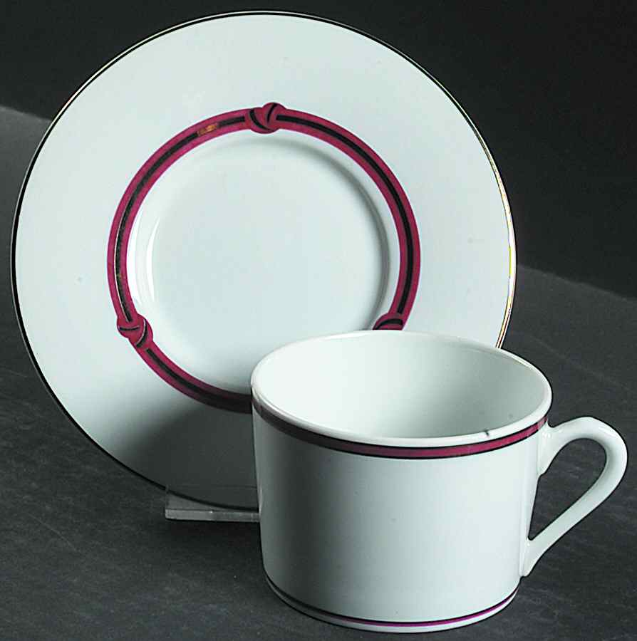 Rubanea Red Flat Cup & Saucer Set by Christofle-1