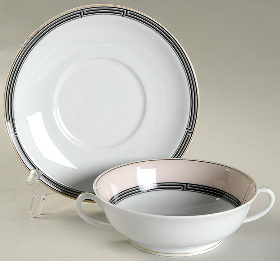 Tiriada Footed Cream Soup Bowl & Saucer Set by Christofle-1