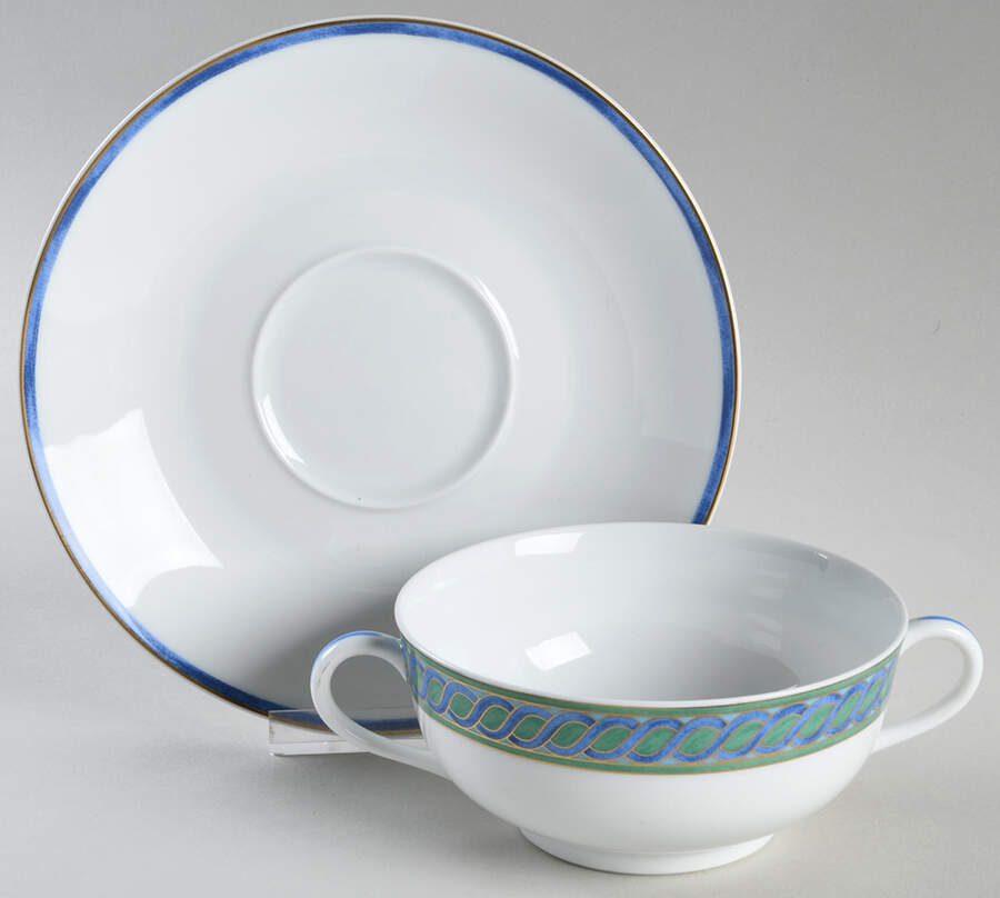 Torsade Bleu Flat Cream Soup Bowl & Saucer Set by Christofle-1