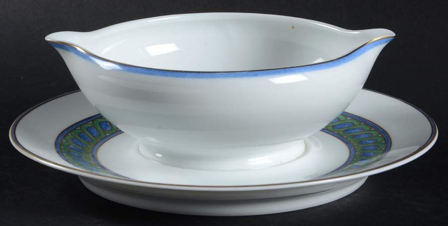 Torsade Bleu Gravy Boat with Attached Underplate by Christofle-1