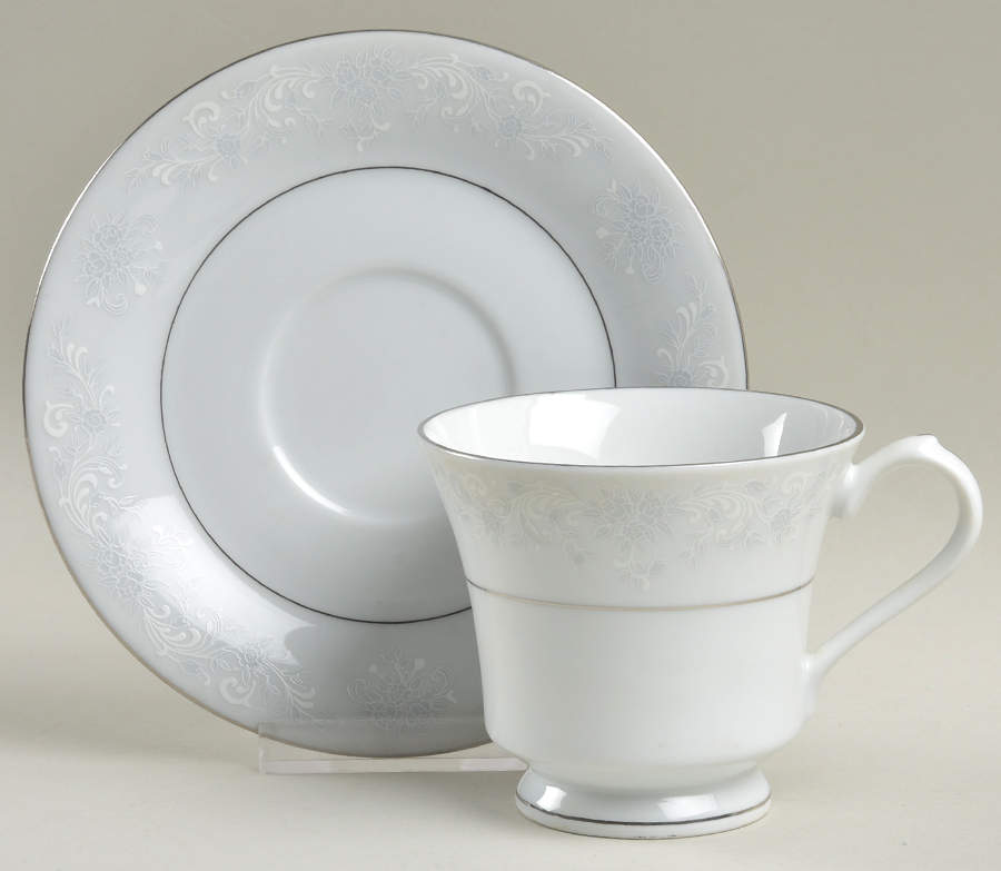 Annie (White & Gray Desgn) Footed Cup & Saucer Set by China Pearl-1