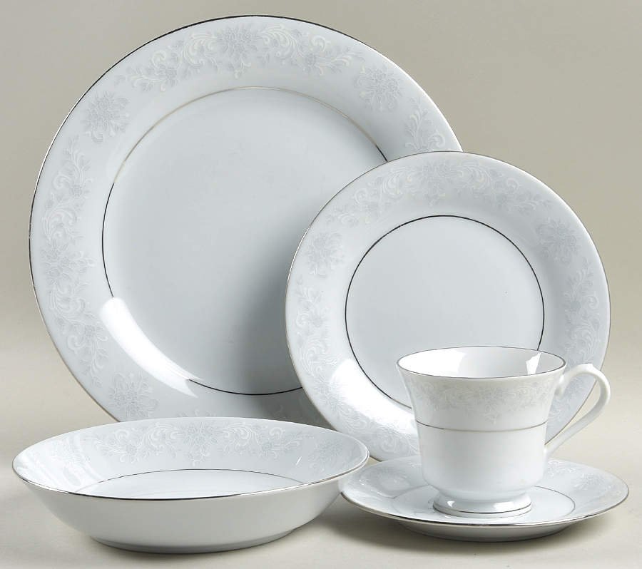 Annie (White & Gray Desgn) 5 Piece Place Setting by China Pearl-1