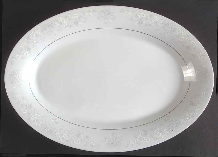 Annie (White & Gray Desgn) 14" Oval Serving Platter by China Pearl-1